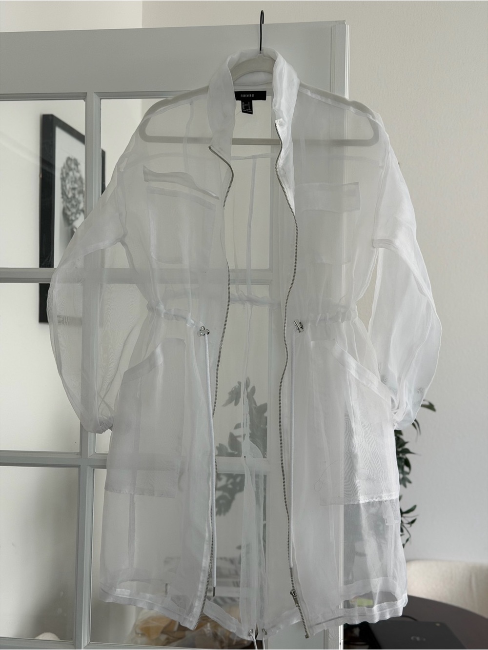 Forever 21 Sheer White Mesh Zip-Front Jacket